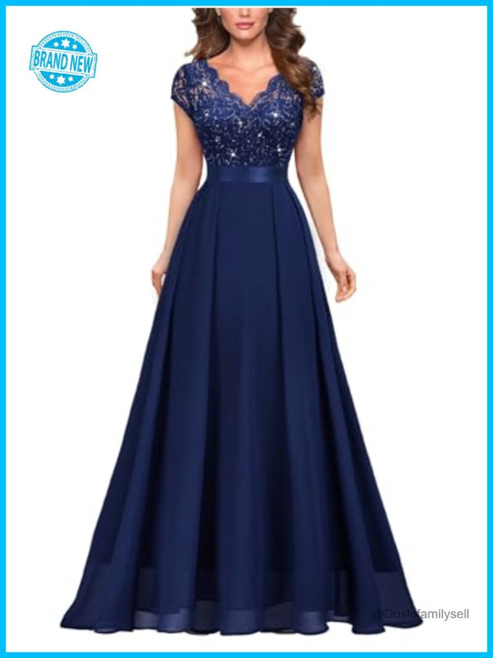 V-Neck Sequined Floral Lace Formal Evening Maxi Dress